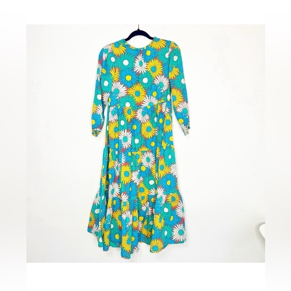 Tuckernuck Retro Daisy Caftan Dress S NWT Cotton Long Sleeve Tiered Boho Chic - Picture 3 of 6